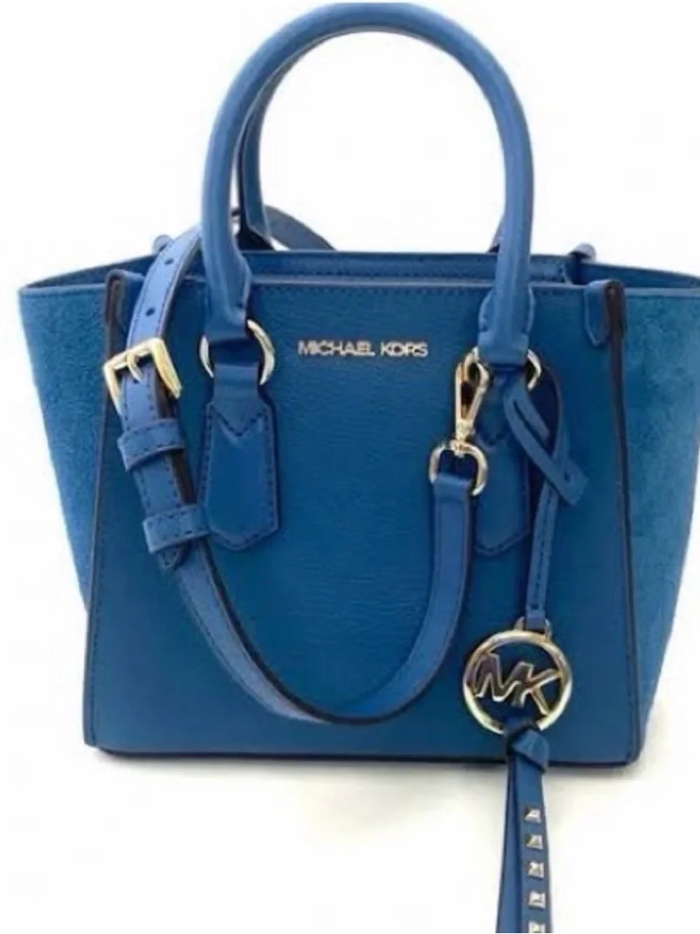 Michael Kors Blue Leather Satchel with Gold Hardware
